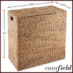 Panier à linge Casafield à 2 sections avec couvercle et sacs de doublure amovibles, trieur de linge tressé en jacinthe d'eau pour vêtements