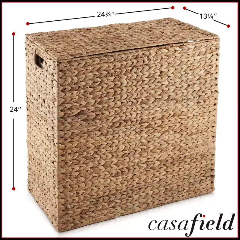 Panier à linge Casafield à 2 sections avec couvercle et sacs de doublure amovibles, trieur de linge tressé en jacinthe d'eau pour vêtements