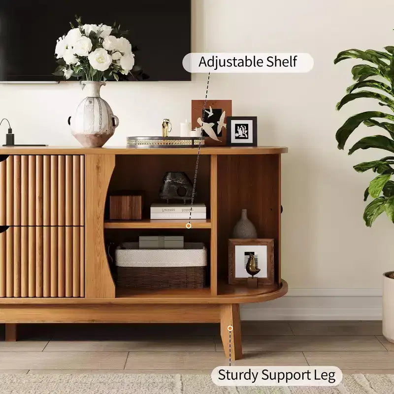 Meuble TV moderne noir/marron avec 2 tiroirs, pour 1 pièce