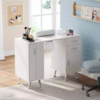 Table de manucure 42 pouces pour styliste ongulaire avec collecteur de poussière et repose-poignet, bureau pour ongles avec casier vertical coulissant, 1 armoire de rangement, 2 tiroirs