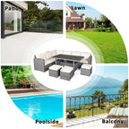 Ensemble de salle à manger Costway 7 pièces en rotin pour terrasse, canapé sectionnel et pouf - Voir détails