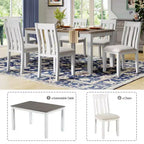 Ensemble de salle à manger extensible de style ferme pour 6 personnes, table rectangulaire et 6 chaises rembourrées