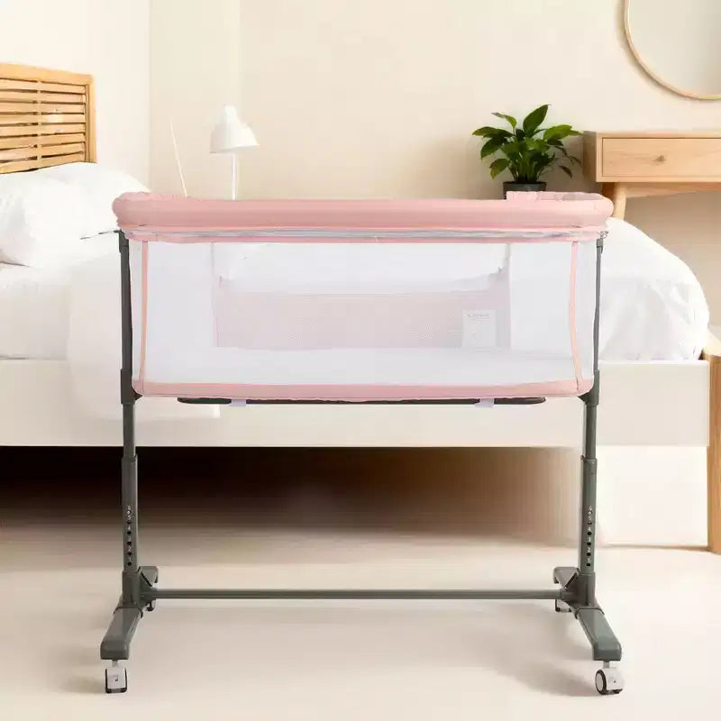 Berceau à roulettes – Beige / Gris / Rose, cododo, pour 1 bébé