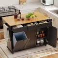 Table îlot mobile 55 avec prise de courant et abattant, chariot de cuisine roulant avec poubelle intégrée pour cuisine