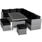 Ensemble de salle à manger Costway 7 pièces en rotin pour terrasse, canapé sectionnel et pouf - Voir détails