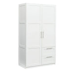 Armoire de rangement en bois blanc avec portes, tiroirs et tringle à vêtements