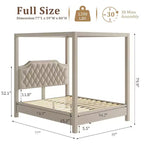 Cadre de lit à baldaquin Queen Size avec 4 poteaux, supports d'angle, sommier à lattes en bois massif, pas besoin de sommier tapissier, sans bruit