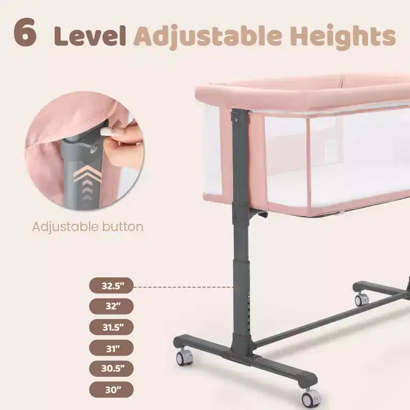 Berceau à roulettes – Beige / Gris / Rose, cododo, pour 1 bébé