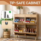 Karl Home Meuble à chaussures en rotin avec 2 tiroirs et 4 compartiments basculants en panneaux de particules 105 cm (L)