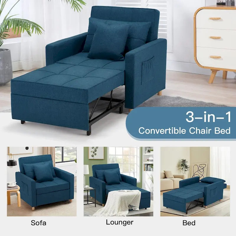 Fauteuil convertible 3-en-1, plusieurs coloris, une place