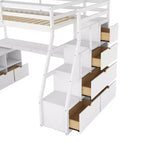 Lit mezzanine simple avec 7 tiroirs, 2 étagères, armoire et bureau pour enfants et adolescents