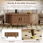 CLIHOME Meuble TV et table basse de ferme en bois avec station de recharge, console multimédia ovale cannelée pour TV jusqu'à 80 pouces