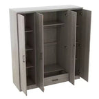Armoire 4 portes en bois avec tringle, 1 tiroir et étagères de rangement