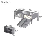 Lit superposé simple Whisen pour enfant avec toboggan, étagère de rangement mobile, balustrades, cadre de lit mezzanine bas