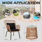 Ensemble bistrot 3 pièces en osier pour conversation, salon de jardin en rotin résistant aux intempéries avec coussins
