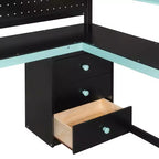 Lit mezzanine GDFStudio Scott en bois avec escalier de rangement, bureau, étagères et panneau perforé