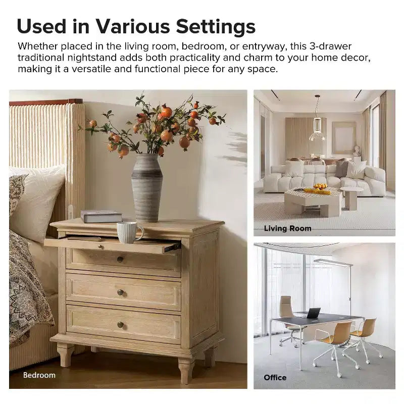 Table d'appoint Giorgio à 3 tiroirs avec prises intégrées, lot de 2 | HULALA HOME