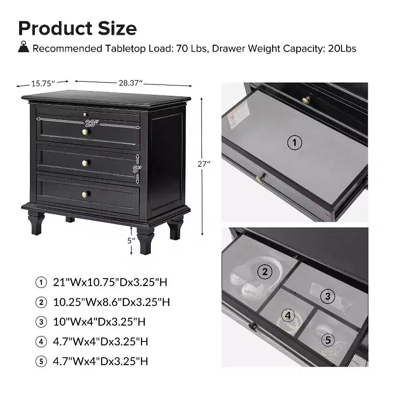 Table d'appoint Giorgio à 3 tiroirs avec prises intégrées, lot de 2 | HULALA HOME