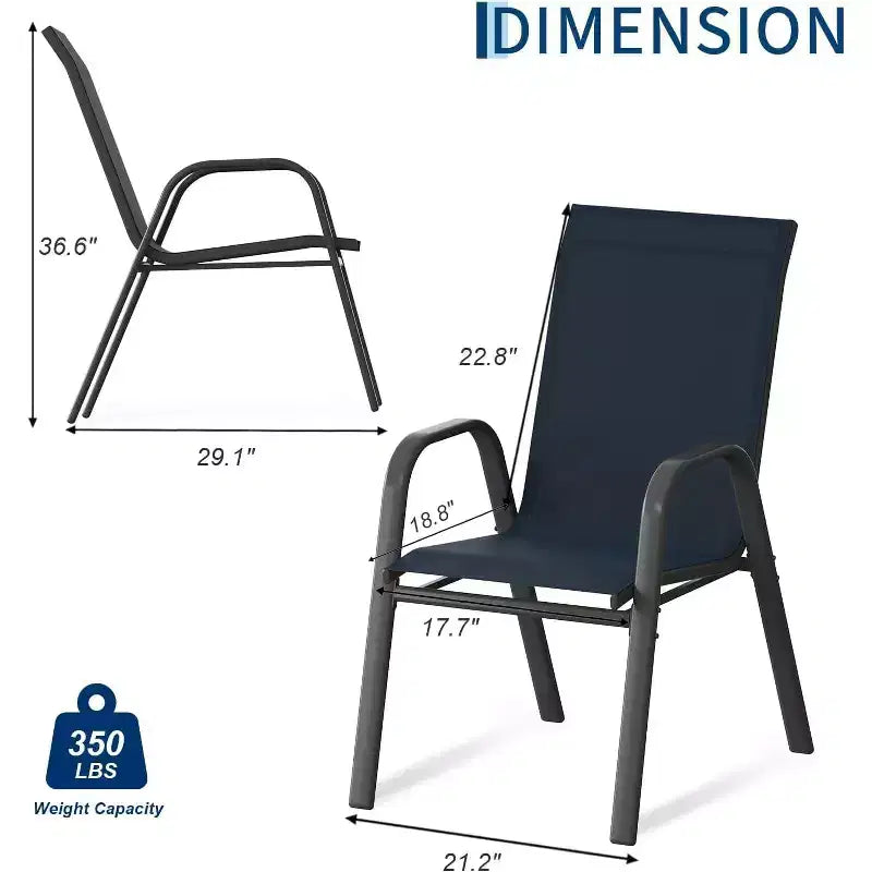 Chaises de patio, Lot de 4/6 chaises de salle à manger empilables d'extérieur en textilène léger résistant aux intempéries avec accoudoirs pour jardin, terrasse de piscine
