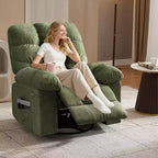 Fauteuil de massage inclinable et chauffant – Fauteuil à bascule pivotant à 360°, canapé simple surdimensionné avec vibration, port USB et poches de rangement pour salon/chambre