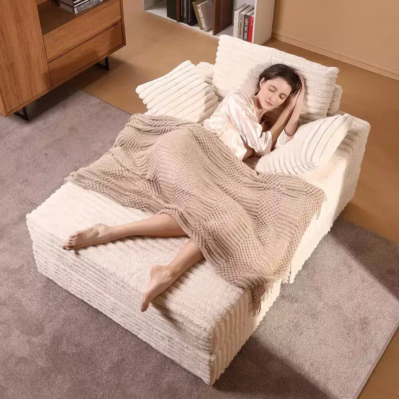 Chaise longue surdimensionnée d'intérieur avec pouf de rangement, canapé-lit en velours côtelé avec 3 oreillers, fauteuil de canapé convertible une place