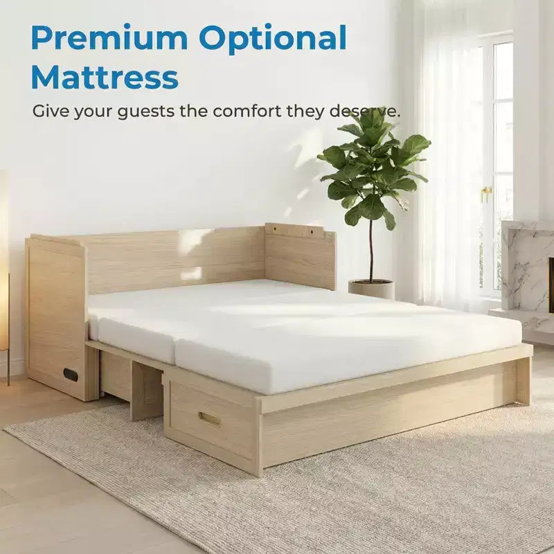 Lit armoire escamotable convertible Mjkone Queen Size avec chargement USB, tiroirs de rangement, matelas non inclus