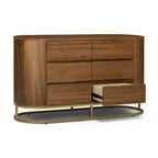 Commode moderne à 6 tiroirs avec plateau Live Edge, piètement en métal et construction en bois mélangé durable