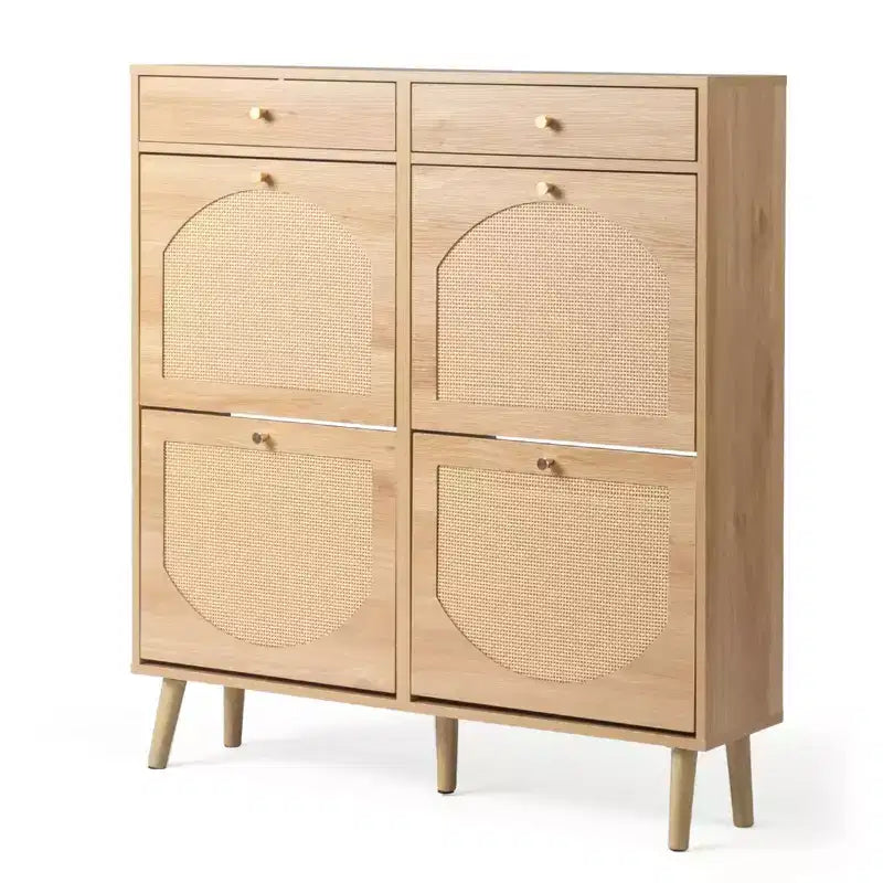 Karl Home Meuble à chaussures en rotin avec 2 tiroirs et 4 compartiments basculants en panneaux de particules 105 cm (L)