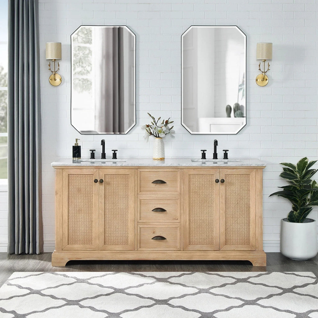 Meuble sous-vasque Hervas avec plateau en marbre naturel, sans miroir