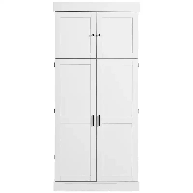 Garde-manger de cuisine autoportant 77H, armoire de rangement de style ferme avec étagères réglables, étagères de porte, tiroirs et casiers à vin - ModernLuxe