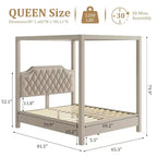 Cadre de lit à baldaquin Queen Size avec 4 poteaux, supports d'angle, sommier à lattes en bois massif, pas besoin de sommier tapissier, sans bruit