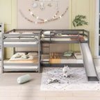 Lits superposés en L pour 4 enfants, lits superposés quadruples avec toboggan, lits superposés en bois doubles et jumeaux pour chambre à coucher ou dortoir