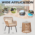 Ensemble bistrot 3 pièces en osier pour conversation, salon de jardin en rotin résistant aux intempéries avec coussins