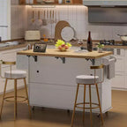 Table îlot mobile 55 avec prise de courant et abattant, chariot de cuisine roulant avec poubelle intégrée pour cuisine