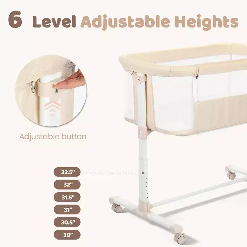 Berceau à roulettes – Beige / Gris / Rose, cododo, pour 1 bébé