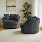 Lot de 2 fauteuils pivotants ronds surdimensionnés en velours côtelé moelleux de 43 po de large avec oreillers
