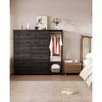 Commode de rangement avec 16 tiroirs, tringle à vêtements et étagères, organisateur de rangement en tissu pour chambre à coucher, placard ou entrée