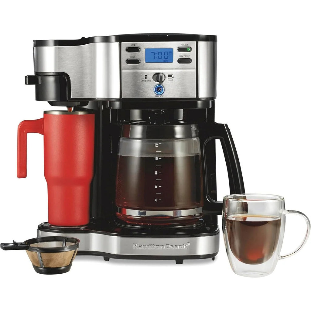 Cafetière 2-en-1 12 tasses et monodose, Verseuse en verre, Pause & Versement automatiques, Noir