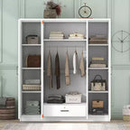 Armoire 4 portes en bois avec tringle, 1 tiroir et étagères de rangement