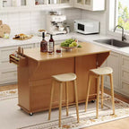 Table îlot mobile 55 avec prise de courant et abattant, chariot de cuisine roulant avec poubelle intégrée pour cuisine