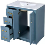 Meuble-lavabo simple de 76 cm avec armoire et 3 tiroirs – Noir / Bleu / Vert / Indigo / Blanc