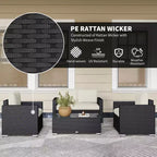 Ensemble de canapés en rotin 4 pièces, ensemble de canapés de patio en osier avec causeuse, chaises et table basse en verre pour jardin extérieur