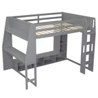 Lit mezzanine gaming Whisen Wood de taille double avec bureau, étagères multi-rangements, LED et une penderie suspendue