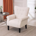 Fauteuil d'appoint moderne Erommy, fauteuil à dossier haut, canapé simple en tissu rembourré avec boutons et pieds en bois pour salon