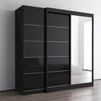 Armoire 2 portes avec miroir, façade vitrée, 2 personnes (Gris / Noir / Blanc)