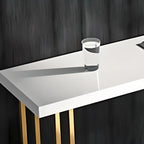 Table de bar rectangulaire de luxe en bois avec base luge dorée pour salle à manger