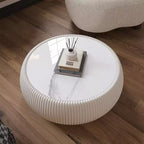 Table basse ronde moderne Okak avec plateau en marbre et côté en cuir, table d'appoint à la mode pour salon, chambre à coucher