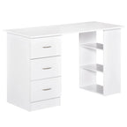 HOMCOM Bureau d'ordinateur moderne 47" pour la maison et le bureau, combo bibliothèque, table d'écriture, poste de travail avec 3 tiroirs et étagère de rangement - Blanc