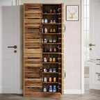 Lantine Meuble à chaussures haut 70,8" avec portes persiennes, meuble de rangement vertical pour 27 paires de chaussures à 9 niveaux