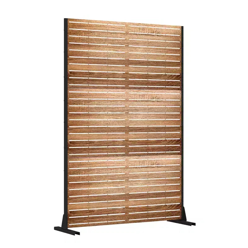 MAYEERTY Paravent de 183 cm avec Cadre Galvanisé, Séparateur de Pièce Effet Bois, Brise-vue, Clôture de Jardin, Patio Beige